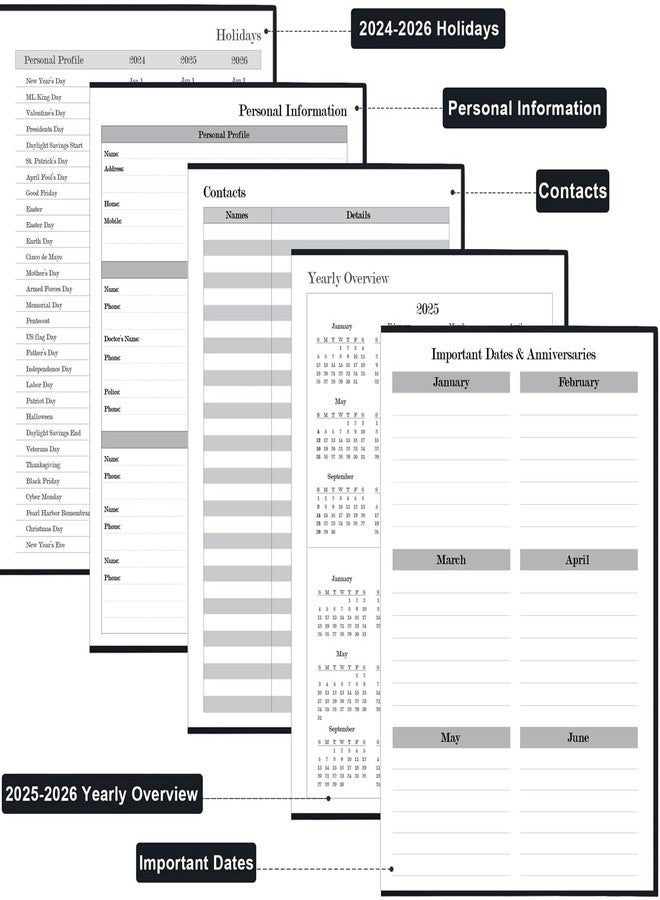 Tuun Fuplan 2025-2026 Daily & Monthly Planner - Daily Planner One Page Per Day from July 2025 to June 2026, 5.8'' x 8.3'' Hourly Appointment Book Perfect Organizer Daily Life, Fabric Cover, Black - Image 5