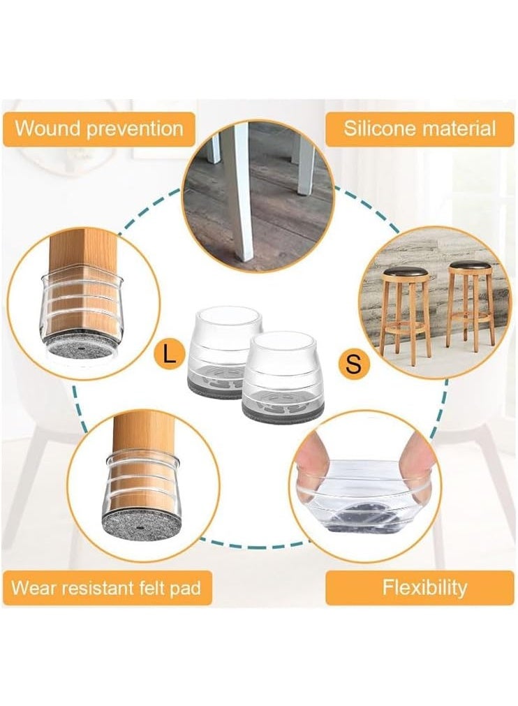 يلا جوي كرسي ساق واقي الأرضية - 24 جهاز كمبيوتر شخصي كريستال واضح - شعرت أسفل السيليكون وسائد للأرضيات الخشبية والأثاث القدمين - غطاء المطاط للكراسي - متوسط - Image 2