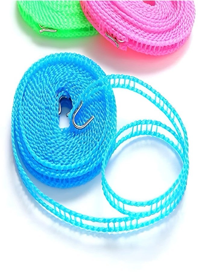 DOEASY 5 Meters Windproof Anti-Slip Clothes Washing Line Drying Nylon Rope with Hooks - Multicolor (Pack of 2) - Image 2