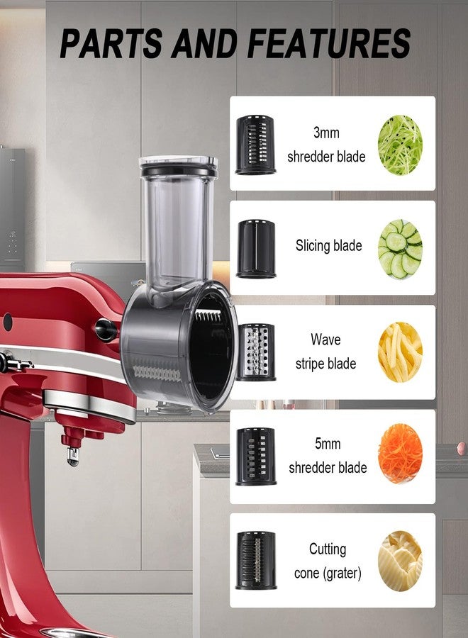 Grourarty Slicer/Shredder Attachment Compatible with KitchenAid Stand Mixers 5 Blade Stainless Steel Food Processor with Detachable Blades for Cheese Grating, Vegetable, Salad Making Food Shredding - Image 2