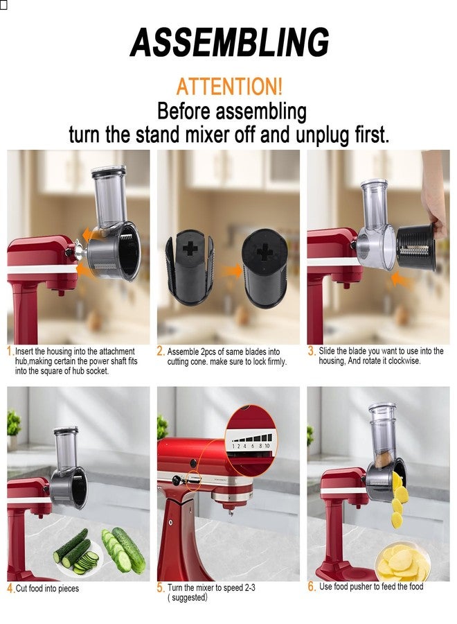 Grourarty Slicer/Shredder Attachment Compatible with KitchenAid Stand Mixers 5 Blade Stainless Steel Food Processor with Detachable Blades for Cheese Grating, Vegetable, Salad Making Food Shredding - Image 3