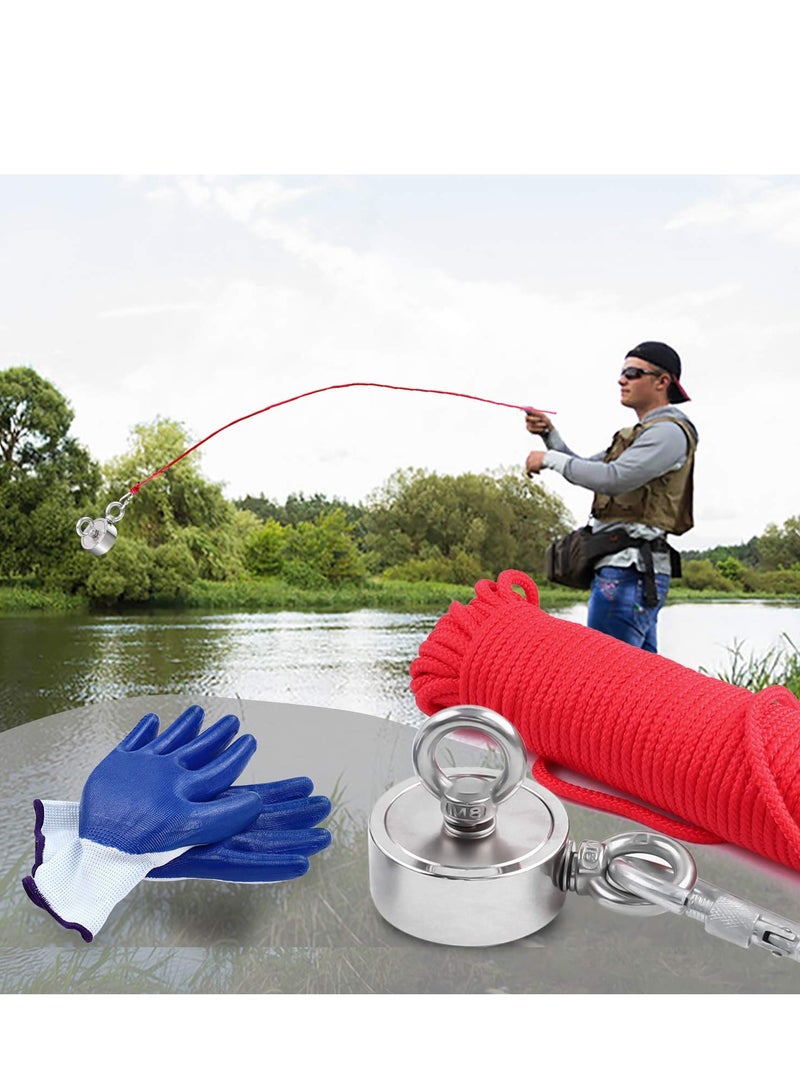 SYOSI Strong Double Side Neodymium Fishing Magnets,750 lbs(340KG) Pulling Force Rare Earth Magnet with 20m (65 Foot) Durable Rope and Protective Gloves,for Retrieving in River and Magnetic Fish - Image 4