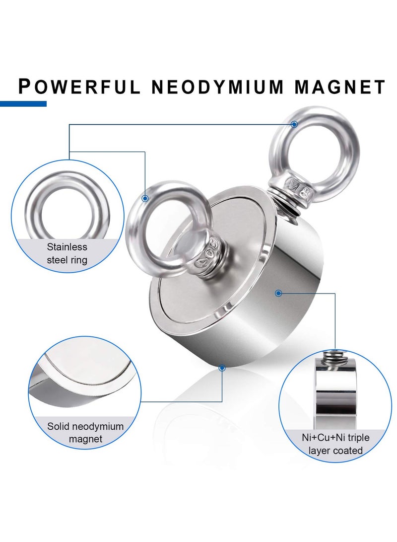SYOSI Strong Double Side Neodymium Fishing Magnets,750 lbs(340KG) Pulling Force Rare Earth Magnet with 20m (65 Foot) Durable Rope and Protective Gloves,for Retrieving in River and Magnetic Fish - Image 2