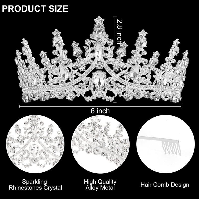 KICOSY Silver Jewelry Set for Women Crystal Crown Tiara and Necklace Kit, Crown Earrings Neck Accessories for Bride Wedding Halloween Prom Pageant Jewelry Birthday Costume Party Bridesmaid Dress up - Image 5