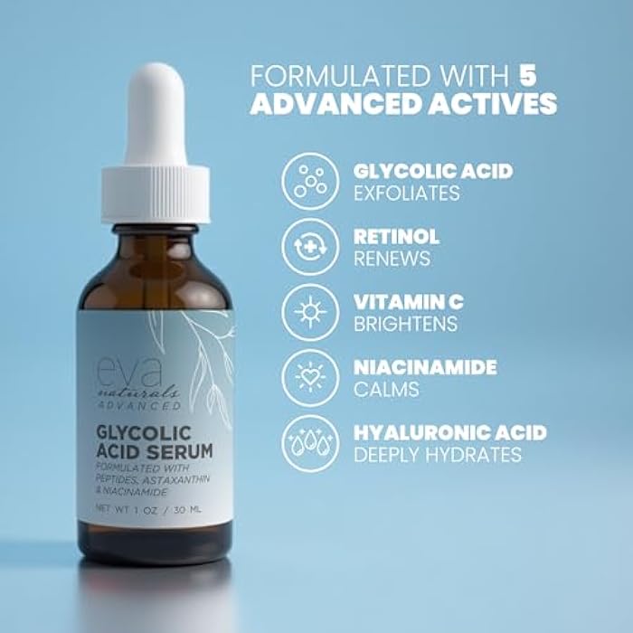 Eva Naturals Glycolic Acid Serum (1 oz) – Face Serum with Niacinamide, Hyaluronic Acid & Peptides – Smooth Skin, Reduce Pores, Improve Tone, Target Acne, Fine Lines, Dark Spots & Uneven Texture - Image 2