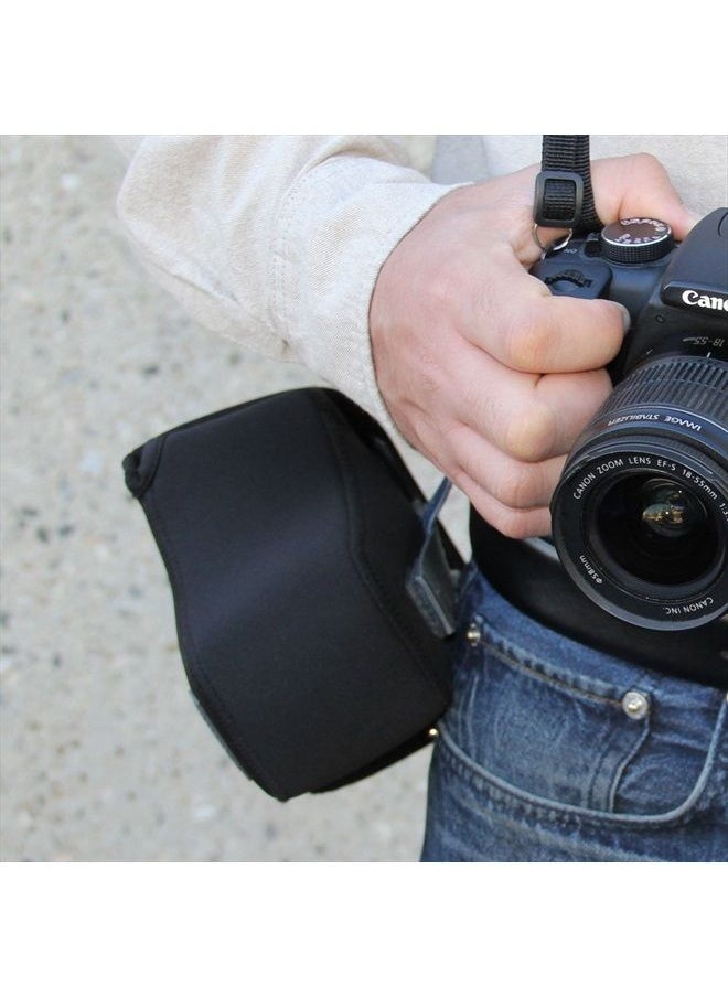 USA Gear USA GEAR DSLR Camera Sleeve with Neoprene Protection, Holster Belt Loop and Accessory Storage - Compatible with Canon EOS Rebel T7, T8, SL3, R7, 4000D, Nikon D3400, Pentax K-70 and Many More (Black)  - Image 5