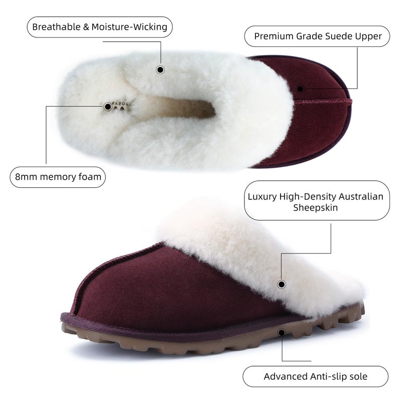 WaySoft Women's Genuine Australian Sheepskin Slippers, 18mm Wool Pile, Memory Foam, Durable Anti-Slip EVA Sole - Image 2
