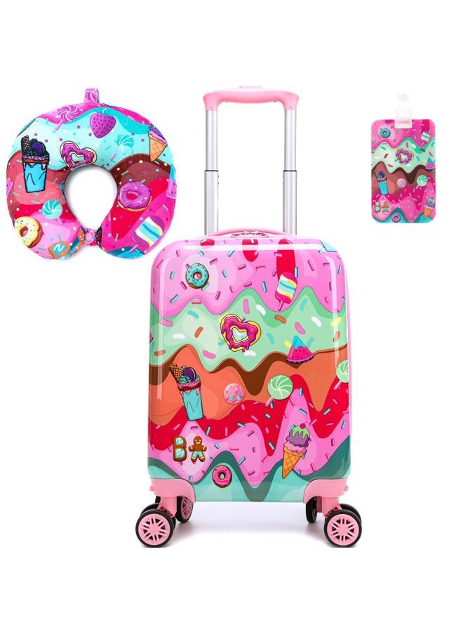 Inprof Cute Kid's Luggage Set Carry on Toddler Travel Suitcase Airline Approved, 2pcs Ice Cream, 16 inch - Image 1