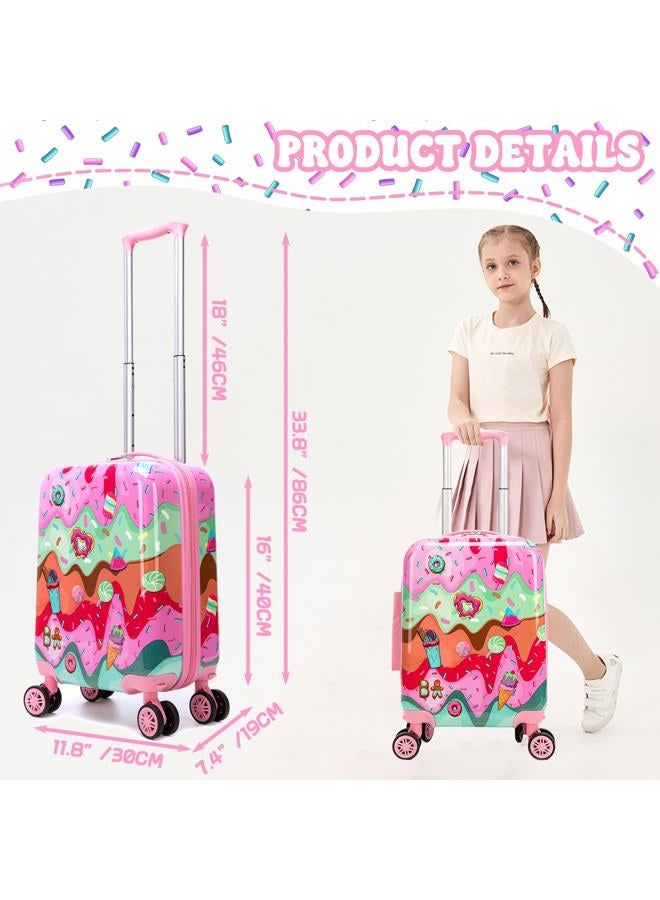 Inprof Cute Kid's Luggage Set Carry on Toddler Travel Suitcase Airline Approved, 2pcs Ice Cream, 16 inch - Image 2