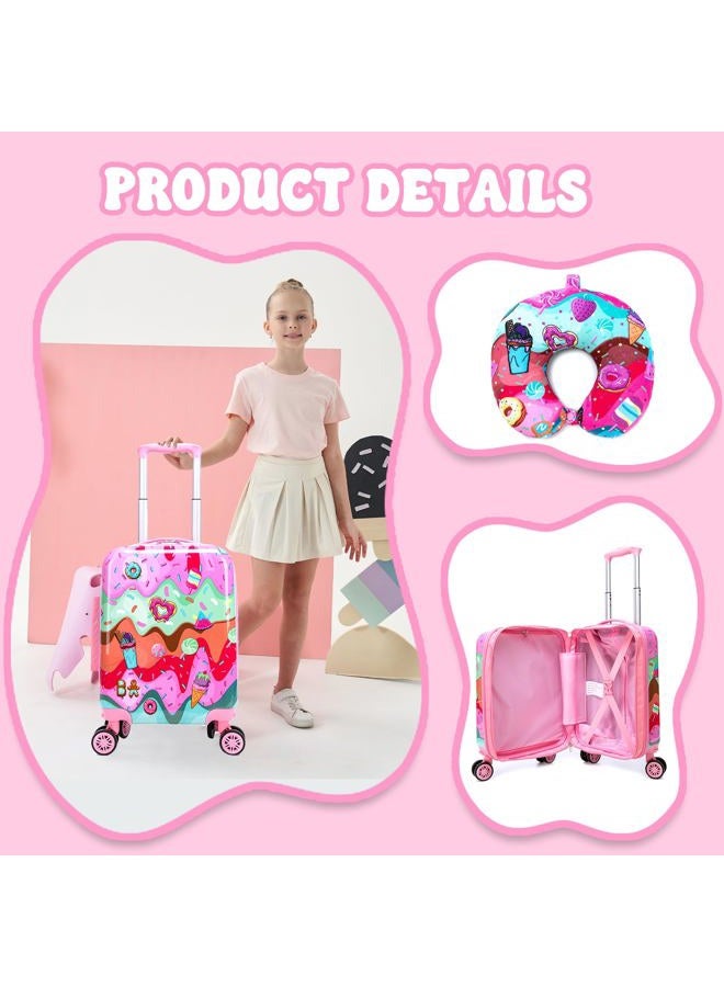Inprof Cute Kid's Luggage Set Carry on Toddler Travel Suitcase Airline Approved, 2pcs Ice Cream, 16 inch - Image 4