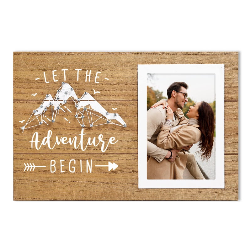 ELEGANTPARK Engagement Gifts for Couples Wedding Gifts for Engaged Couple Birthday Christmas Love Picture Frame for Boyfriend Girlfriend Him and Her Let the Adventure Begin 4x6 Wood Photo Frame