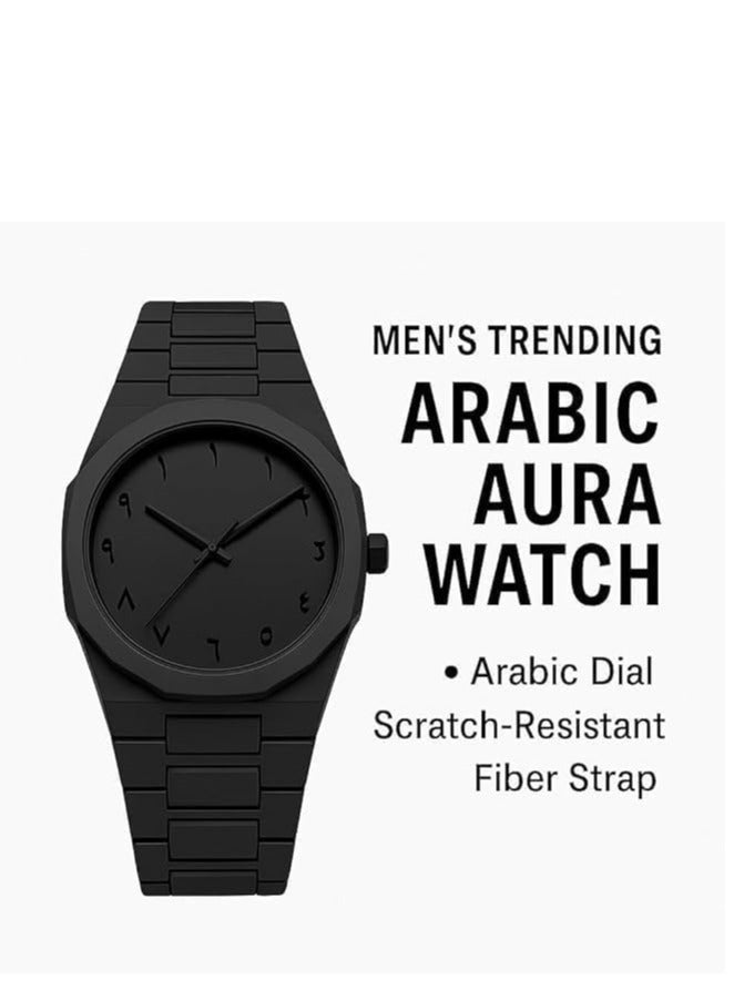 AURA "Men’s Matte Black Minimalist Analog Wristwatch with Arabic Numerals – Stylish and Trending Design – Durable, Lightweight, Perfect for Everyday Wear – Set of 2 PCS" - Image 2