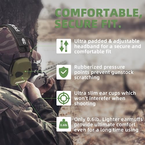 PROHEAR Electronic Ear Protection for Shooting with 4X Sound Amplification, Gun Range Hearing Protection Muffs, NRR 23dB Noise Reduction Headphones for Hunting, Green - Image 4