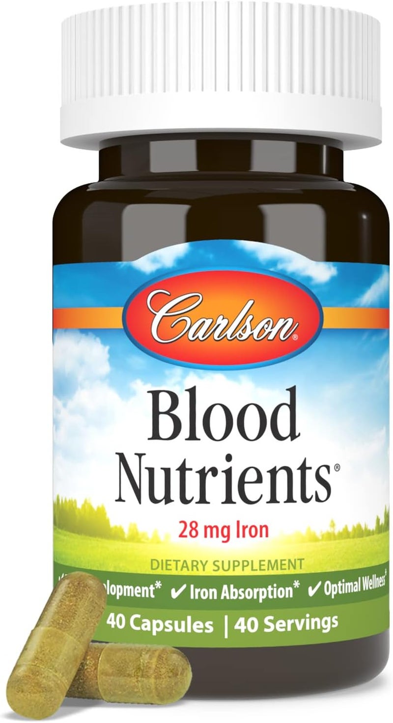 Carlson  Blood Nutrients 28 mg Iron Blood Development Iron Absorption  Optimal Wellness 40 Capsules - Image 5