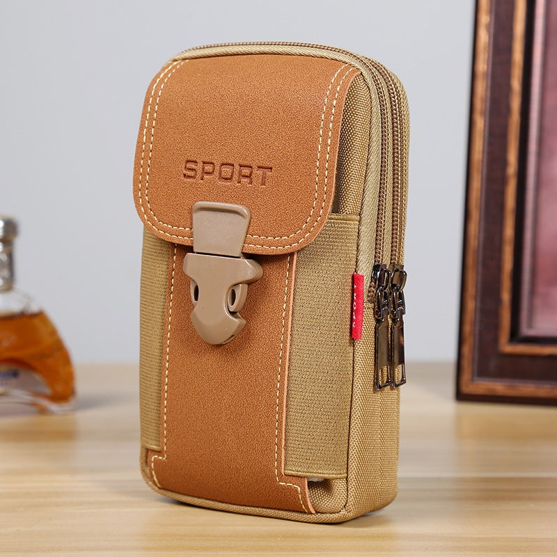 Hot selling fashion Oxford cloth mobile phone Bag Mens multi-functional mobile phone case wear belt mobile phone bag gift spot wholesale Vertical khaki