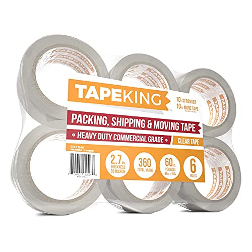 Tape King شريط كينج الشفاف للتغليف - 60 ياردة لكل لفة (عبوة من 6 لفات) - أقوى وأسمك 2.7 مل، شريط لاصق ثقيل للاستخدام الصناعي للتغليف والشحن، المكتب والتخزين - Image 1