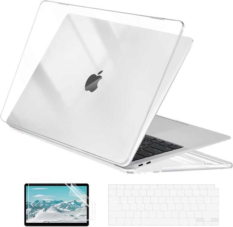 إيوكو حافظة صلبة من متوافقة مع MacBook Air مقاس 13 بوصة، M1 A2337 A2179 A1932 2018-2021 مع شاشة Retina وTouch ID، غطاء بلاستيكي صلب Air 13.3 وغطاء لوحة مفاتيح من TPU وواقي شاشة - شفاف بلوري - Image 1