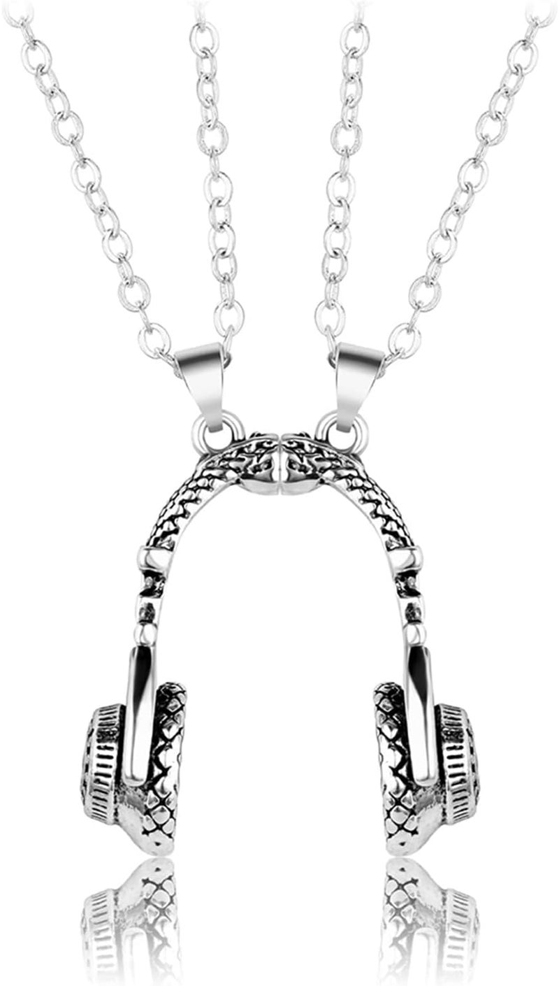 klarako Headset Couple Necklace, Magnetic Music Headphone Pendant Necklace, Unique Love Headset Necklaces, Fashion New Headset Couple Necklace, Magnet Necklaces Hip Hop Wild Gifts (Gold silver) - Image 3