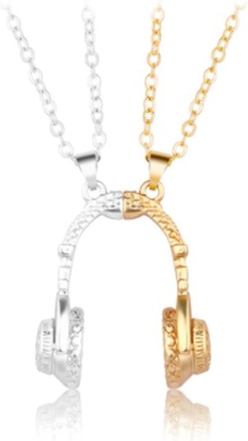 klarako Headset Couple Necklace, Magnetic Music Headphone Pendant Necklace, Unique Love Headset Necklaces, Fashion New Headset Couple Necklace, Magnet Necklaces Hip Hop Wild Gifts (Gold silver) - Image 1