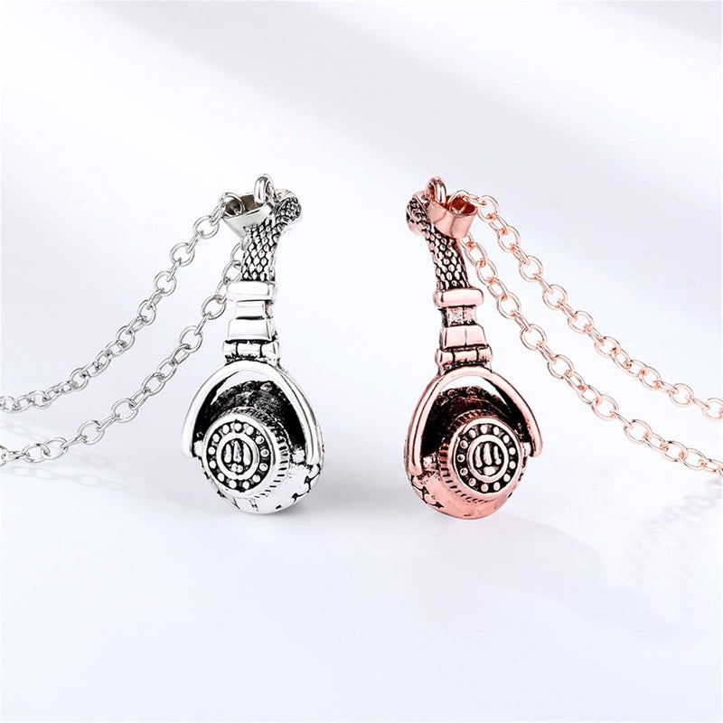 klarako Headset Couple Necklace, Magnetic Music Headphone Pendant Necklace, Unique Love Headset Necklaces, Fashion New Headset Couple Necklace, Magnet Necklaces Hip Hop Wild Gifts (Gold silver) - Image 5