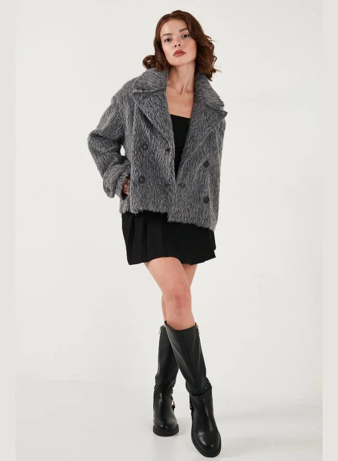 Lela Lela Oversize Double-Breasted Collar Soft Furry Button-Down Lined Coat Women's COAT 6839659