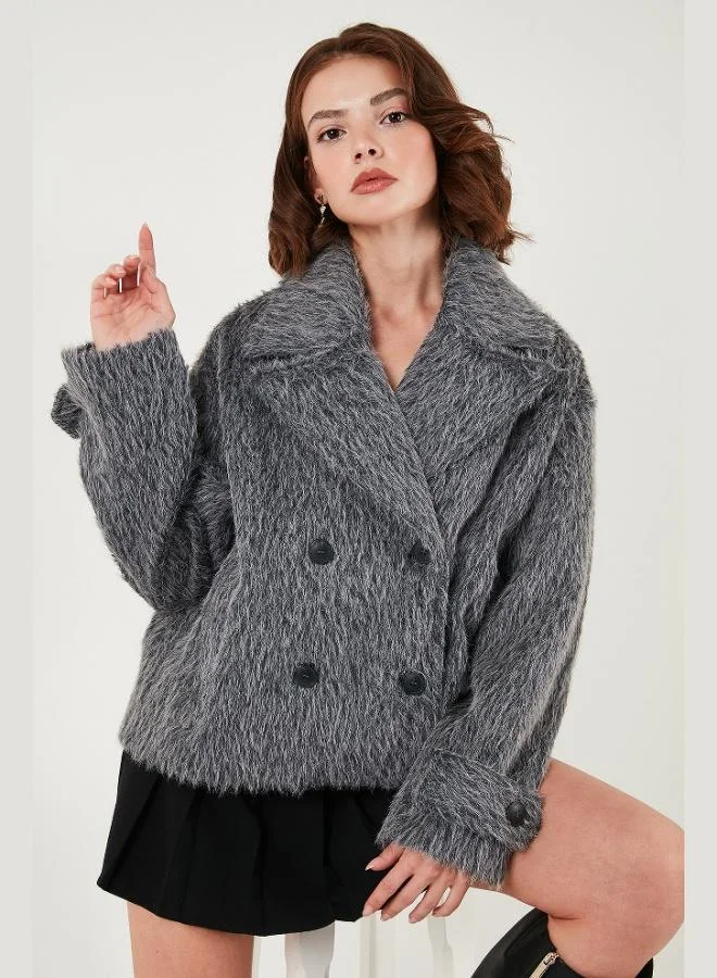 Lela Lela Oversize Double-Breasted Collar Soft Furry Button-Down Lined Coat Women's COAT 6839659