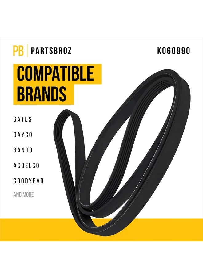 PartsBroz K060990 Micro-V Serpentine Drive Belt - Compatible With Gates Dayco Bando ACDelco Goodyear Continental Masterpro - Replaces 203153 203859 203902 203918 203956 204030 204037 204599 204765 20477  - Image 2