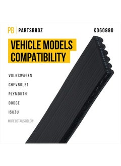 PartsBroz K060990 Micro-V Serpentine Drive Belt - Compatible With Gates Dayco Bando ACDelco Goodyear Continental Masterpro - Replaces 203153 203859 203902 203918 203956 204030 204037 204599 204765 20477  - Image 3