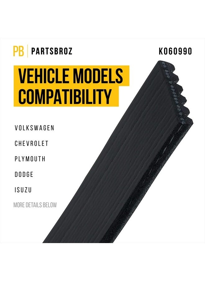 PartsBroz K060990 Micro-V Serpentine Drive Belt - Compatible With Gates Dayco Bando ACDelco Goodyear Continental Masterpro - Replaces 203153 203859 203902 203918 203956 204030 204037 204599 204765 20477  - Image 3