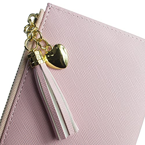 SUMGOGO Wallets for Women Slim Clutch Purse Handbag Card Holder Womens Long Tassel Zipper Pocket Fashion Taiga Leather Billfold Wallet (Pink) - Image 5
