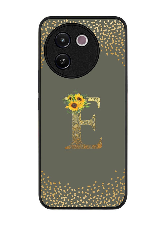 Stylizedd Rugged Black edge case for Vivo V30e, Slim fit Case Flexible Cover - Custom Monogram Initial Letter Floral Pattern Alphabet - E (Olive Green ) - Image 1