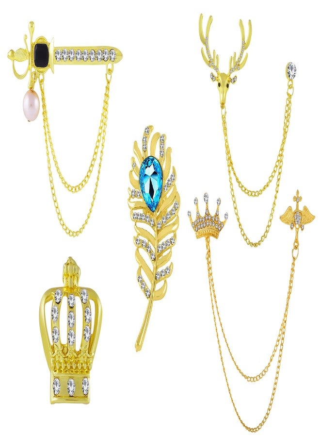 Okos Gold Plated Men Jewellery Combo Of 5 Brooch Lapel Pin For Boys And Men CO1000369 - Image 1
