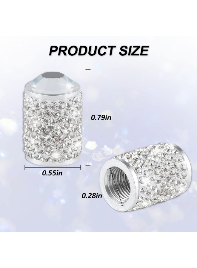 Bukela Car Wheel Tire Valve Caps, 4 PCS Bling Tire Valve Caps, Crystal Tire Caps Shinny Rhinestone for Women, Universal Car Dustproof Tire Valve Caps for Cars, Trucks, SUV and Motorcycles (White) - Image 2