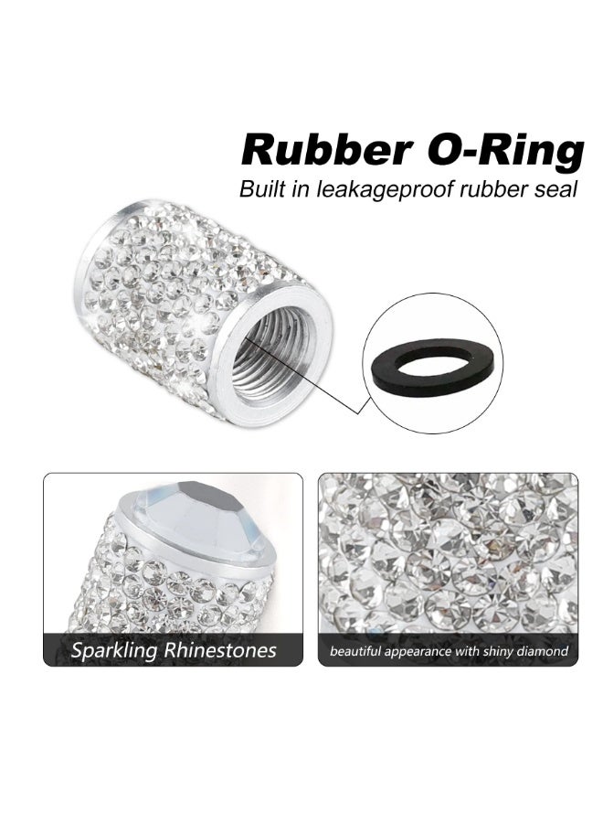Bukela Car Wheel Tire Valve Caps, 4 PCS Bling Tire Valve Caps, Crystal Tire Caps Shinny Rhinestone for Women, Universal Car Dustproof Tire Valve Caps for Cars, Trucks, SUV and Motorcycles (White) - Image 3