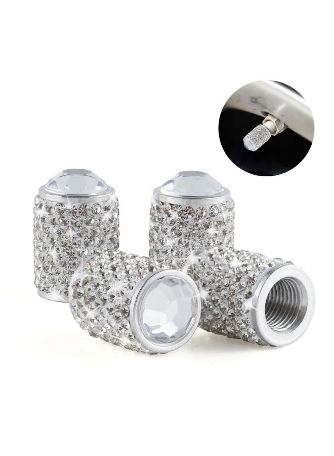 Bukela Car Wheel Tire Valve Caps, 4 PCS Bling Tire Valve Caps, Crystal Tire Caps Shinny Rhinestone for Women, Universal Car Dustproof Tire Valve Caps for Cars, Trucks, SUV and Motorcycles (White) - Image 1