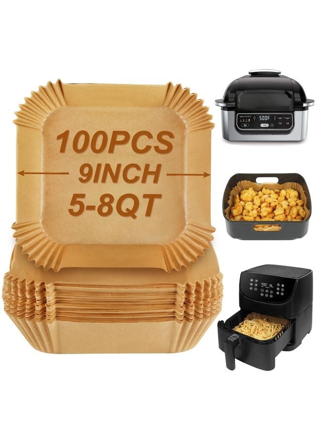 هومستر شرائح مقلاة الهواء لشواية النينجا AG301, AF141 Pro 4-in 1 & More, 9in مربع ورق مقلاة الهواء المربعة القابلة للتخلص للتخلص منها مرشحات من 5 إلى 8 Qt, ملحقات شواء أغذية النينجا (مجموعة من 100) - Image 1