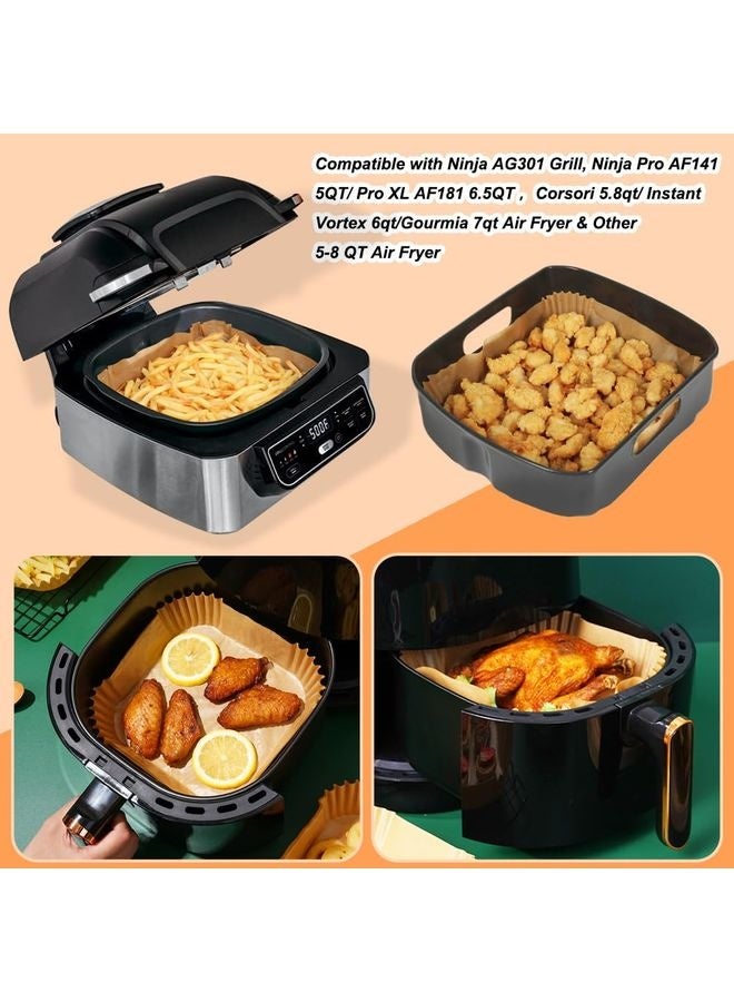 هومستر شرائح مقلاة الهواء لشواية النينجا AG301, AF141 Pro 4-in 1 & More, 9in مربع ورق مقلاة الهواء المربعة القابلة للتخلص للتخلص منها مرشحات من 5 إلى 8 Qt, ملحقات شواء أغذية النينجا (مجموعة من 100) - Image 3