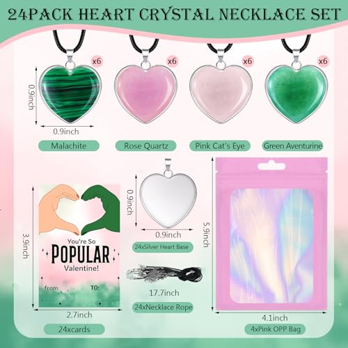 Remerry 24 Sets Valentines Day Witch Themed Gifts Galentines Day Exchange Gift for Best Friends Pink and Green Gemstone Necklace DIY Crafts Kit with Witch Cards Exchange Party Favors for Friends - Image 5