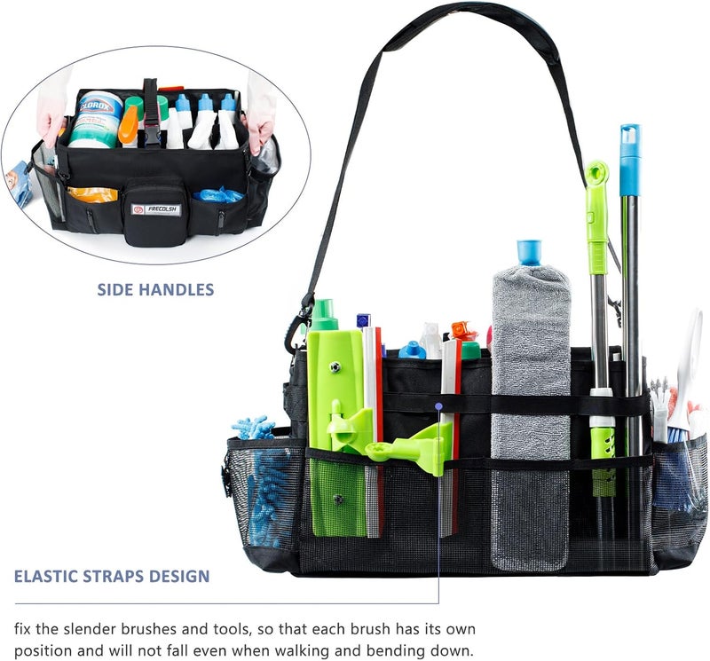FRECOLSH Large Cleaning Supplies Organizer-Cleaning Caddy Organizer With Handles & Shoulder Strap-Cleaning Bags for Cleaning Suppliers-Housekeepers Wearable Cleaning Tote Upgraded Black - Image 4