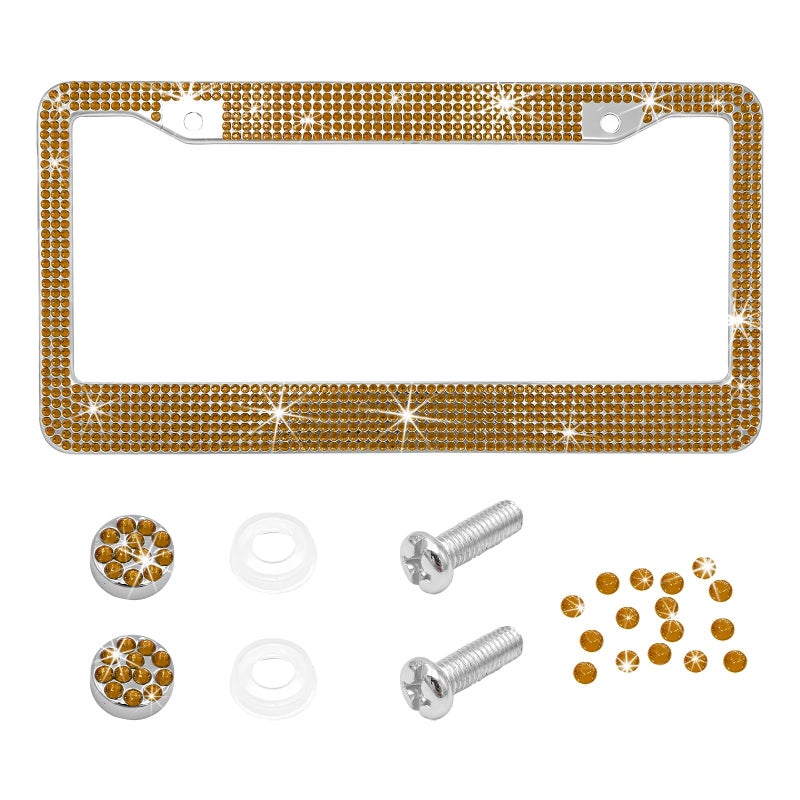 NYTKL Bling Car License Plate Frame Handcrafted Crystal Car Tag Frame with Sparkly Screw Caps Shiny Rhinestone Stainless Steel Licence Plate Holder Decor for Women Girls Coffee - Image 3