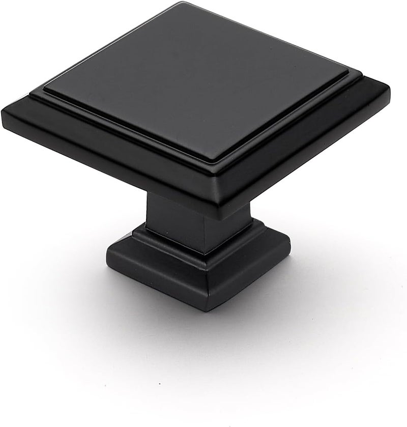 Ravinte 25 Pack 1-3/16 Inch Matte Black Kitchen Square Cabinet Knobs Solid Drawer Pulls Black Single Hole Kitchen Cabinet Hardware Knobs for Cabinets and Drawers - Image 1