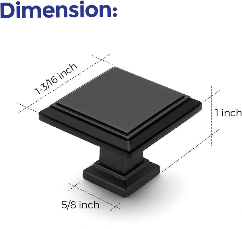 Ravinte 25 Pack 1-3/16 Inch Matte Black Kitchen Square Cabinet Knobs Solid Drawer Pulls Black Single Hole Kitchen Cabinet Hardware Knobs for Cabinets and Drawers - Image 3