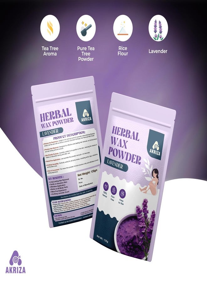 AKRIZA Painless Herbal Wax Powder for Hair Removal - 125g | For Women & Men | Quick & Easy Use on Hands, Legs, Underarms, Bikini & Intimate Areas | No Chemicals, No Irritation, All Skin Types (125 Gm, Lavender) - Image 3