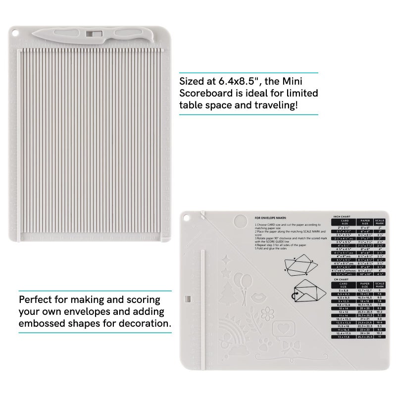 CYFUN DESIGN Mini Score Board Multi-Purpose Scoring Board Envelope Maker with Bone Folder and Guide for Card Making and Paper Crafts Arts Projects Multi-Purpose Scoring Board & Score and Fold Tools - Image 3