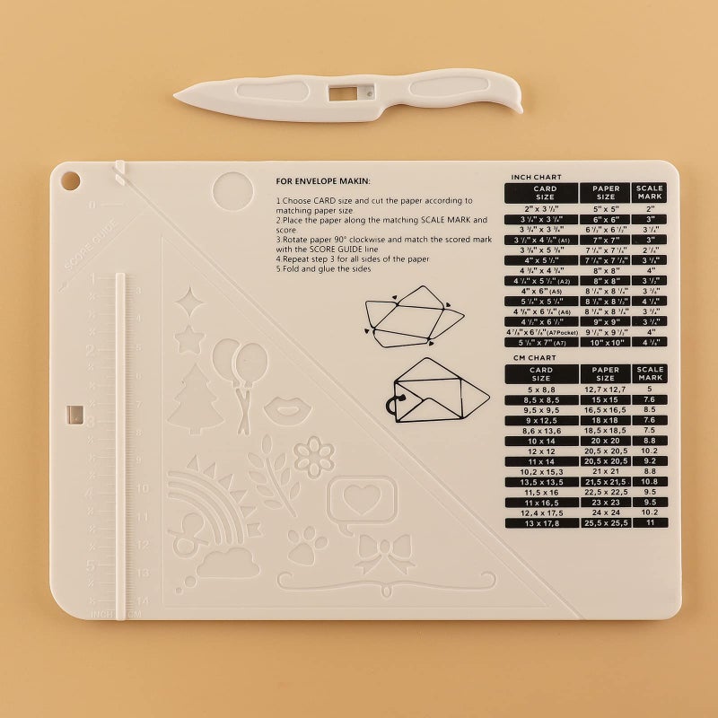 CYFUN DESIGN Mini Score Board Multi-Purpose Scoring Board Envelope Maker with Bone Folder and Guide for Card Making and Paper Crafts Arts Projects Multi-Purpose Scoring Board & Score and Fold Tools - Image 2