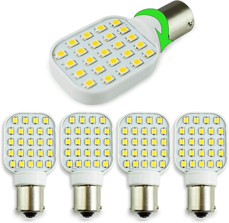 Leisure LED 4 Pack Rotating Super Bright 300 Lumen 1141 1156 Wedge RV Interior Light Bulb 24-SMD Camper Trailer Lamp 10-24V Natural White - Image 1