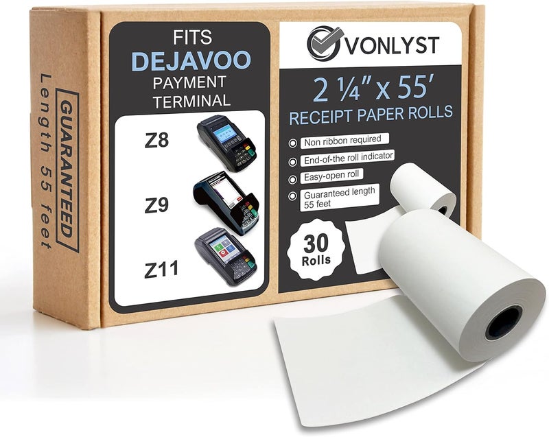 Vonlyst Credit Card Machine Paper Roll for Dejavoo P1 P3 P8 QD1 QD2 Z8 Z9 Z11 (30 rolls) - Image 1
