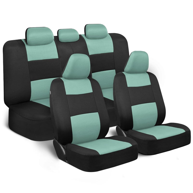 BDK PolyPro Car Seat Covers Full Set in Mint on Black â€“ Front and Rear Split Bench Seat Covers Accessories for Auto Trucks Van SUV,Easy to Install - Image 1