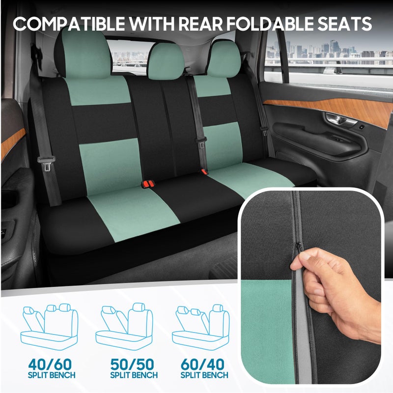 BDK PolyPro Car Seat Covers Full Set in Mint on Black â€“ Front and Rear Split Bench Seat Covers Accessories for Auto Trucks Van SUV,Easy to Install - Image 4