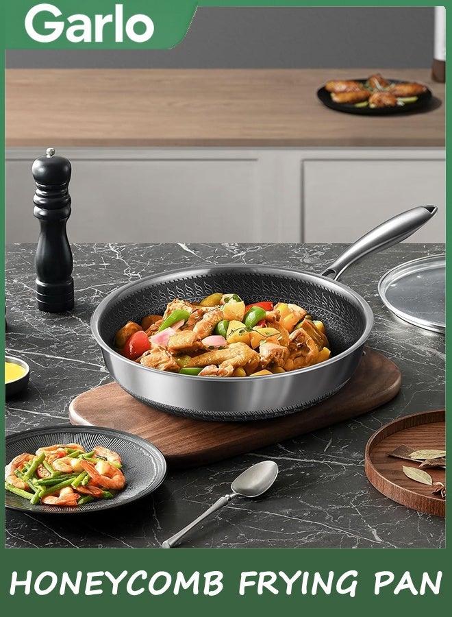 جارلو مقلي وعاء غير لاصق مع الغطاء ، 28 سم عميق الفولاذ المقاوم للصدأ أدوات الطبخ سوتي وعاء سكيلت ، وعاء مع مقبض ، عسل الطبخ وعاء غسالة صحون آمنة ، ووك وعاء متوافق مع جميع الطبخ - Image 2